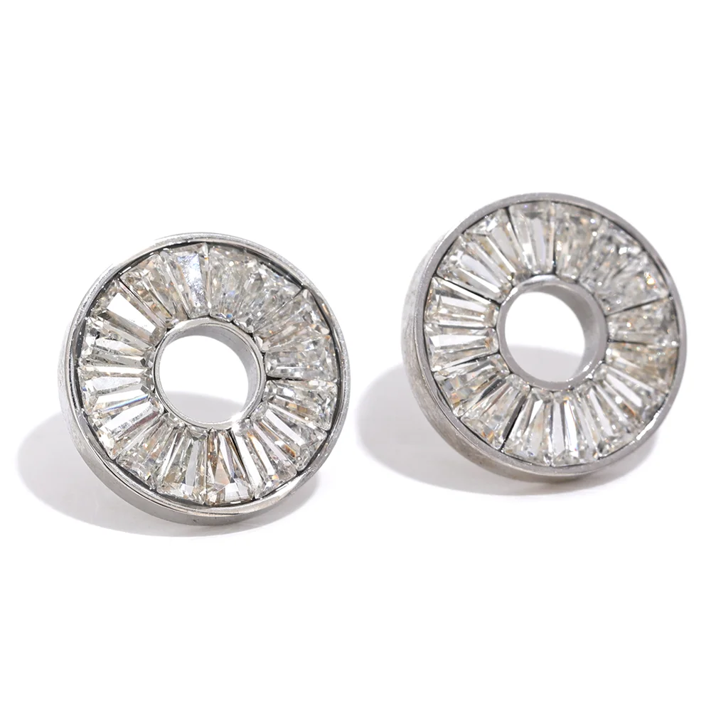 Colorful cubic zirconia round stud earrings - product image