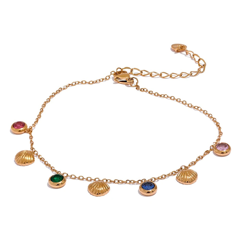 Colorful cubic zirconia shell summer anklet women - product image