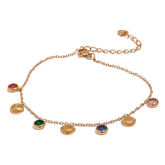Colorful cubic zirconia shell summer anklet women - product image