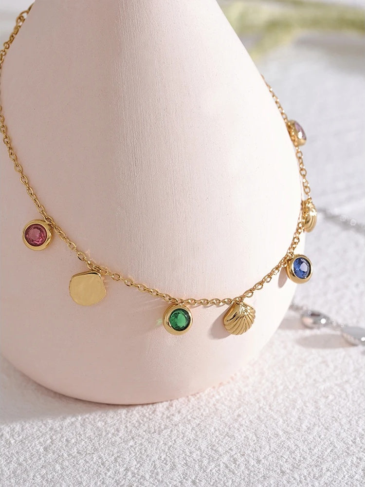 Colorful cubic zirconia shell summer anklet women - product image