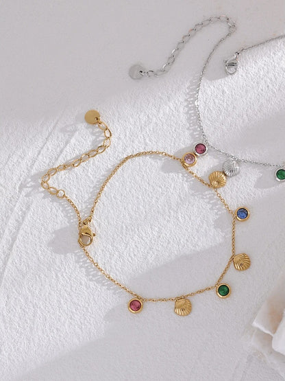Colorful cubic zirconia shell summer anklet women - product image