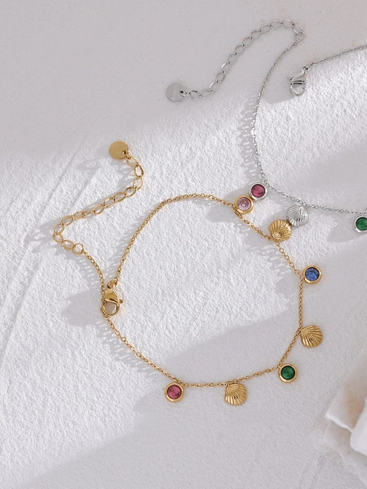 Colorful cubic zirconia shell summer anklet women - product image