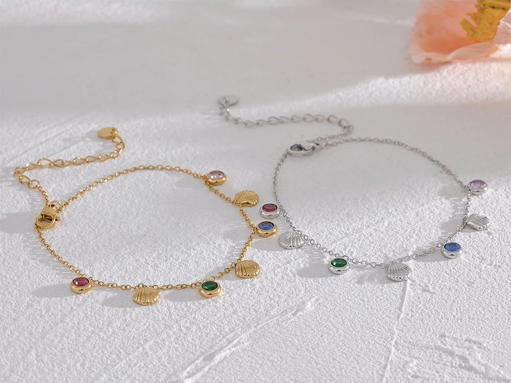 Colorful cubic zirconia shell summer anklet women - product image