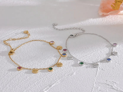 Colorful cubic zirconia shell summer anklet women - product image