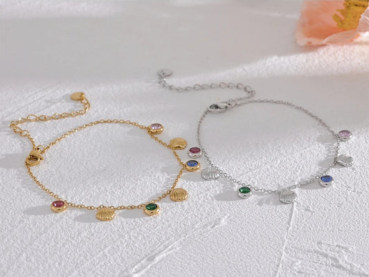 Colorful cubic zirconia shell summer anklet women - product image