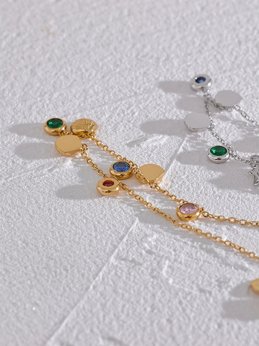 Colorful cubic zirconia shell summer anklet women - product image
