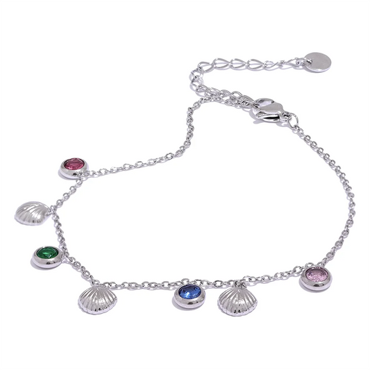 Colorful cubic zirconia shell summer anklet women - product image