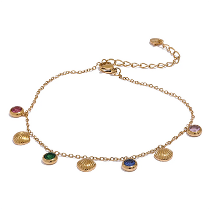Colorful cubic zirconia shell summer anklet women - product image