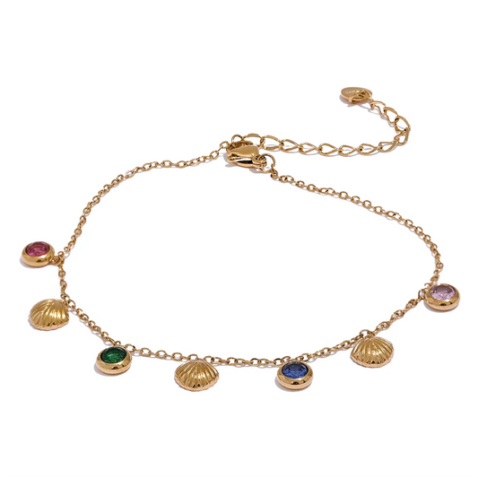 Colorful cubic zirconia shell summer anklet women - product image