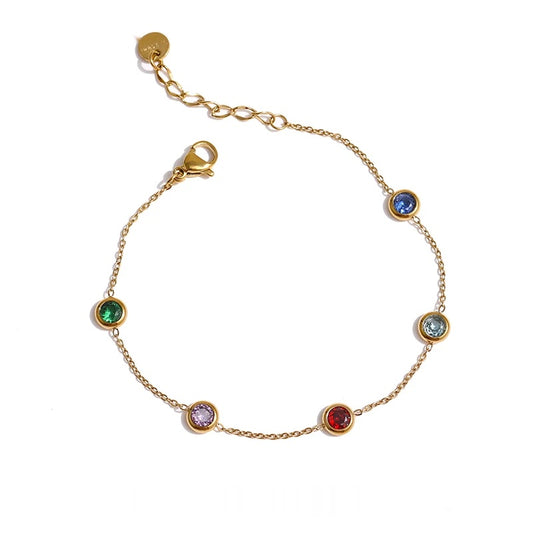 Colorful cubic zirconia thin chain bracelet - product image