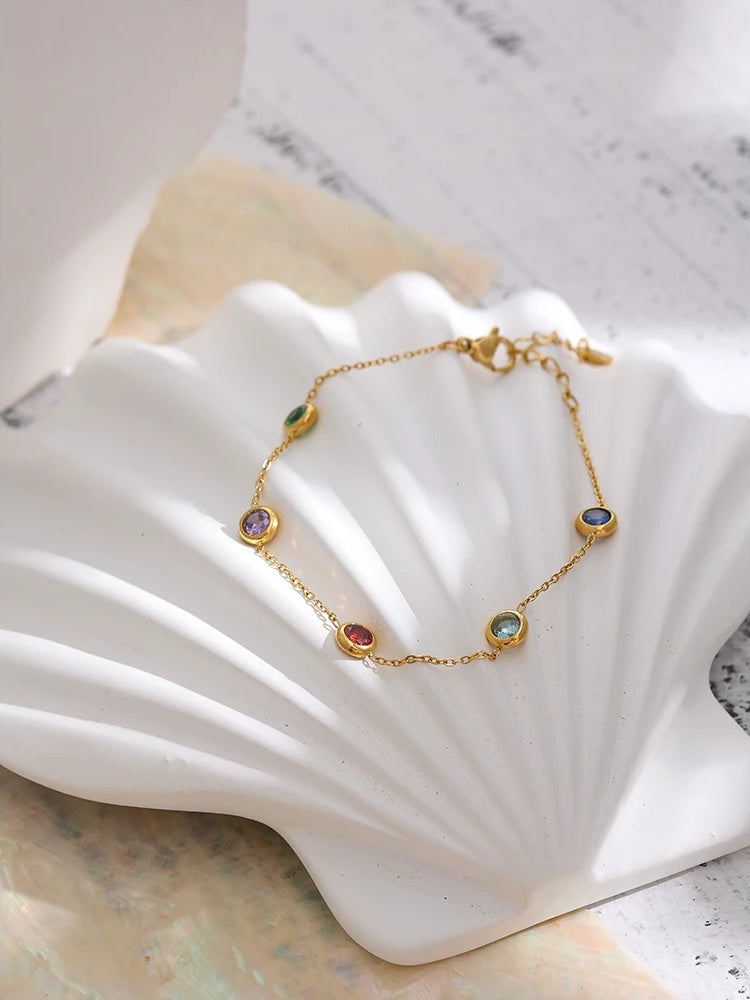 Colorful cubic zirconia thin chain bracelet - product image