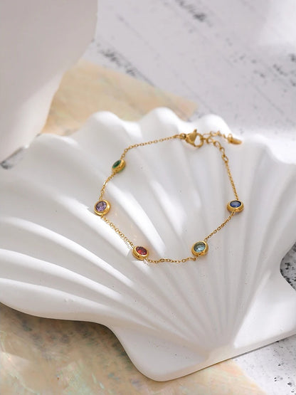 Colorful cubic zirconia thin chain bracelet - product image