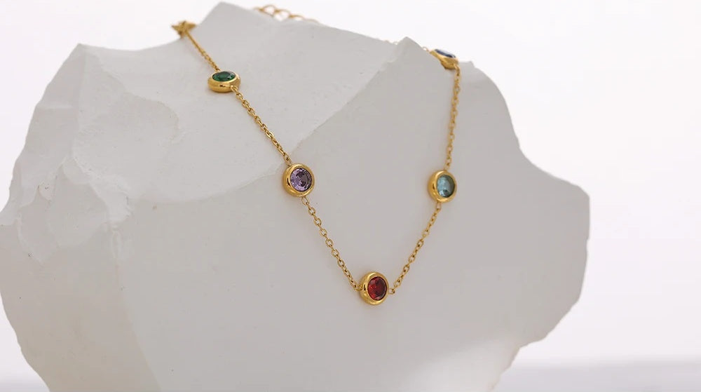 Colorful cubic zirconia thin chain bracelet - product image