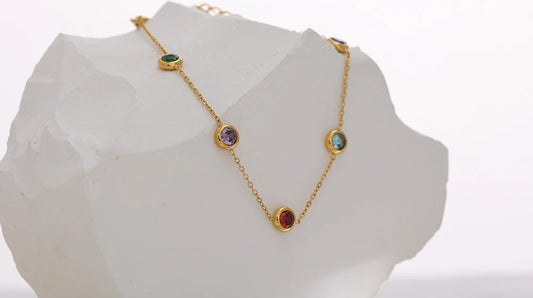 Colorful cubic zirconia thin chain bracelet - product image