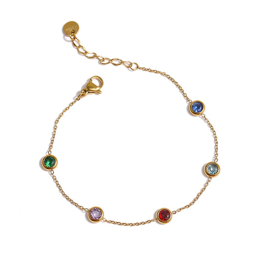 Colorful cubic zirconia thin chain bracelet - product image