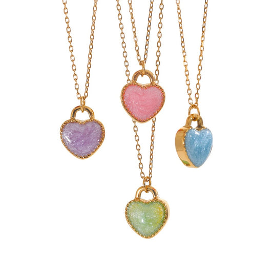 Colorful double-sided enamel heart pendant necklace - product image