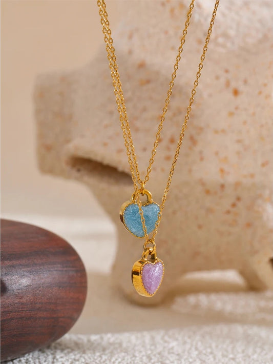 Colorful double-sided enamel heart pendant necklace - product image