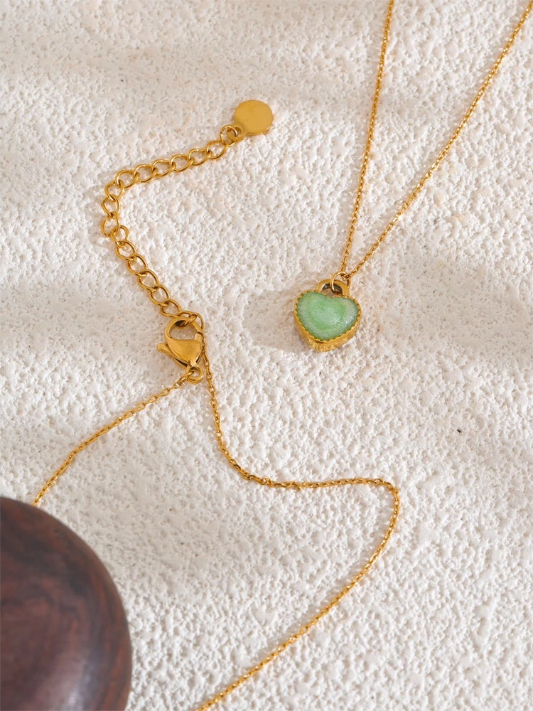 Colorful double-sided enamel heart pendant necklace - product image