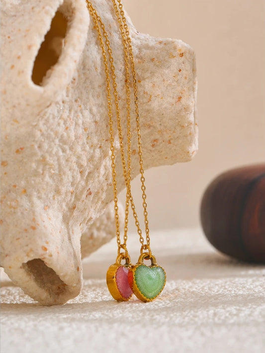 Colorful double-sided enamel heart pendant necklace - product image