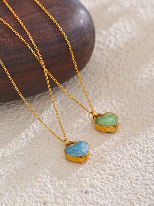 Colorful double-sided enamel heart pendant necklace - product image