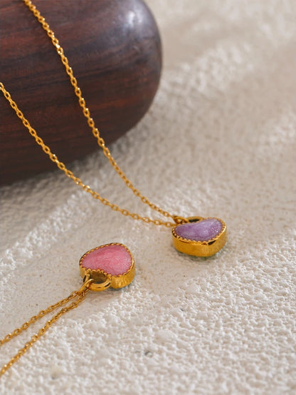 Colorful double-sided enamel heart pendant necklace - product image