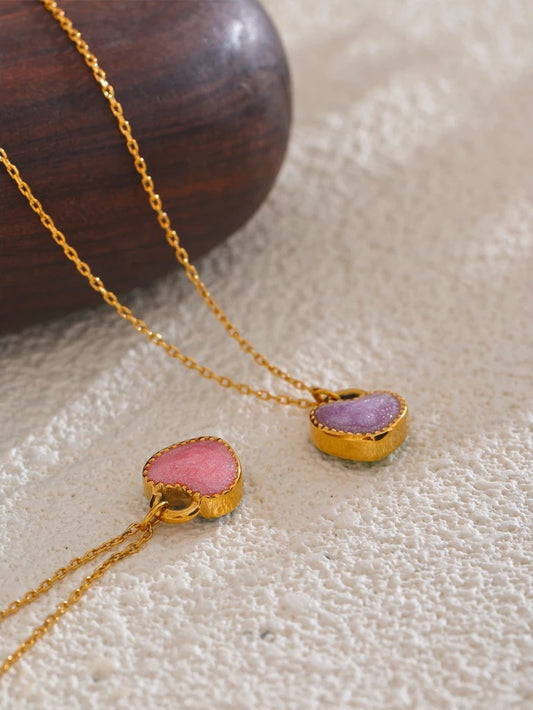 Colorful double-sided enamel heart pendant necklace - product image