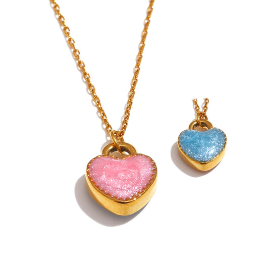 Colorful double-sided enamel heart pendant necklace - product image