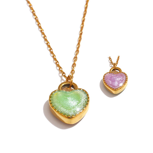 Colorful double-sided enamel heart pendant necklace - product image