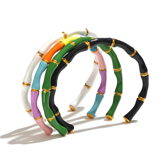 Colorful enamel bamboo cuff open women bracelet - product image