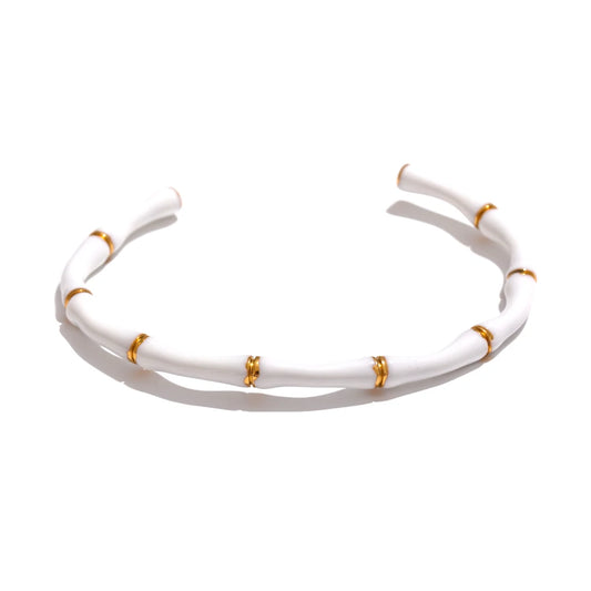 Colorful enamel bamboo cuff open women bracelet - product image