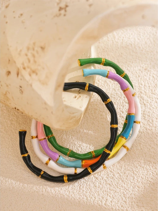 Colorful enamel bamboo cuff open women bracelet - product image