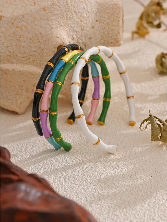 Colorful enamel bamboo cuff open women bracelet - product image