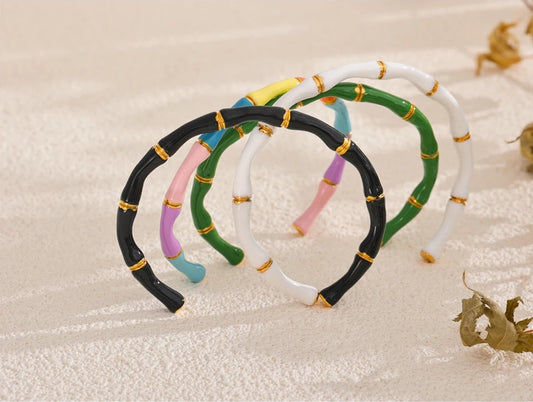 Colorful enamel bamboo cuff open women bracelet - product image