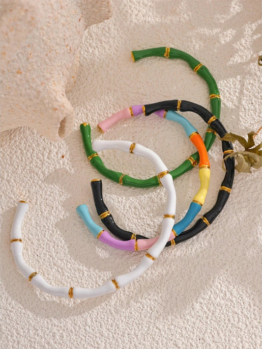 Colorful enamel bamboo cuff open women bracelet - product image
