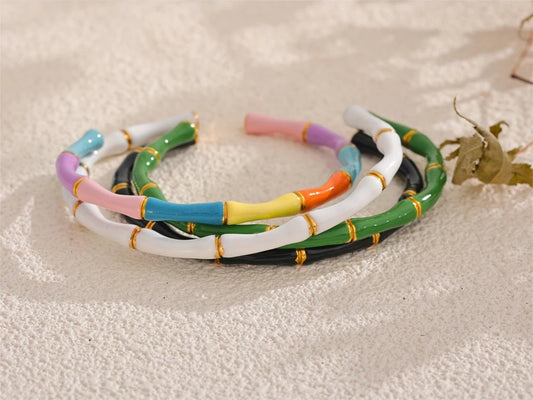 Colorful enamel bamboo cuff open women bracelet - product image