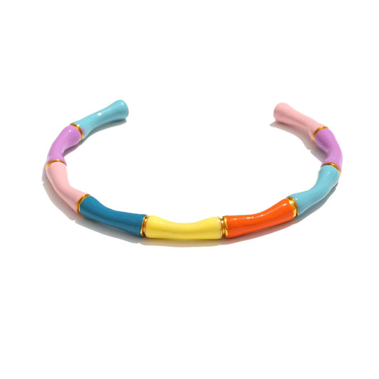 Colorful enamel bamboo cuff open women bracelet - product image