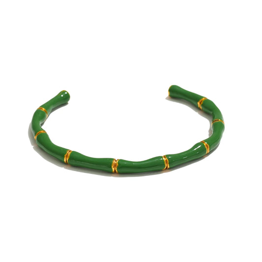 Colorful enamel bamboo cuff open women bracelet - product image