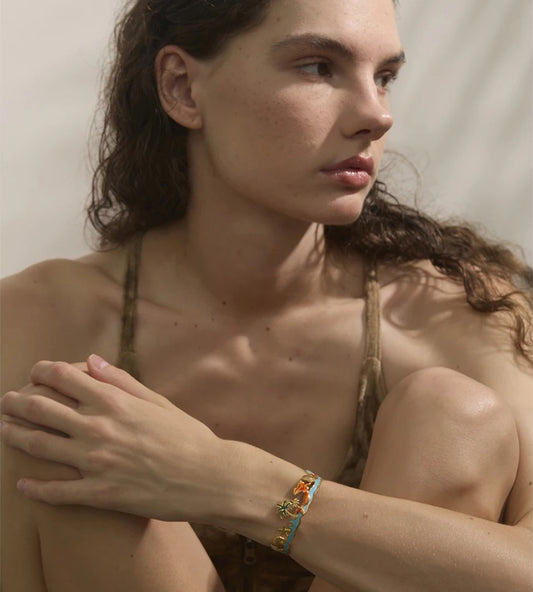 Colorful enamel coconut shell dolphin cuff bracelet - product image