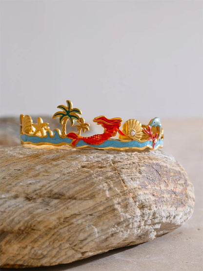 Colorful enamel coconut shell dolphin cuff bracelet - product image