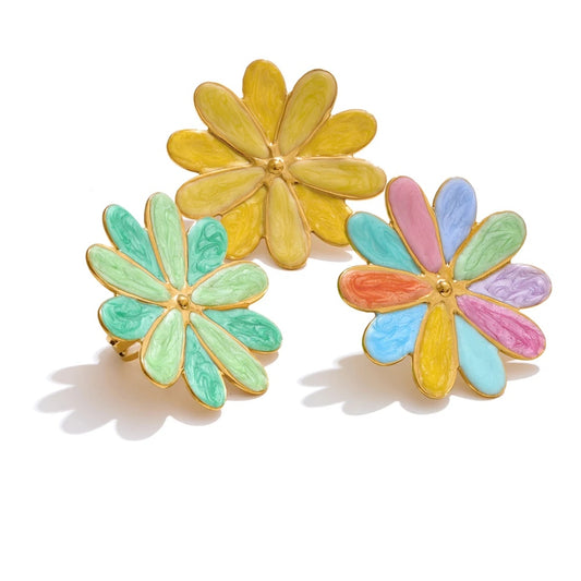 Colorful enamel flower y2k adjustable ring - product image