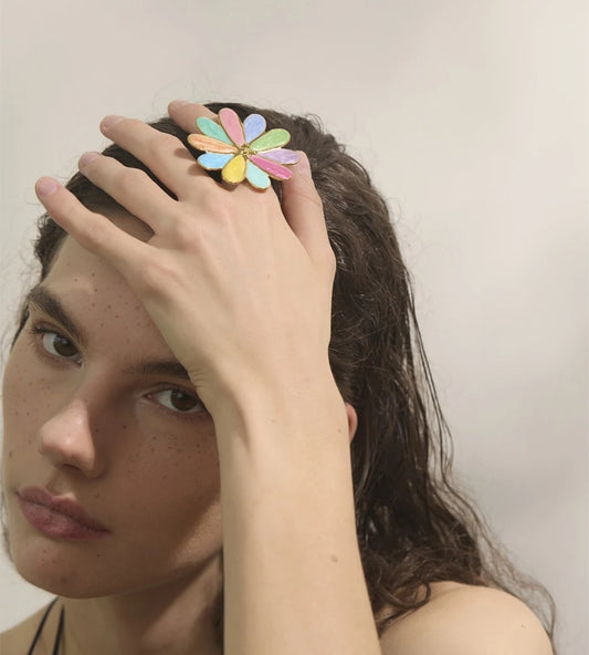 Colorful enamel flower y2k adjustable ring - product image