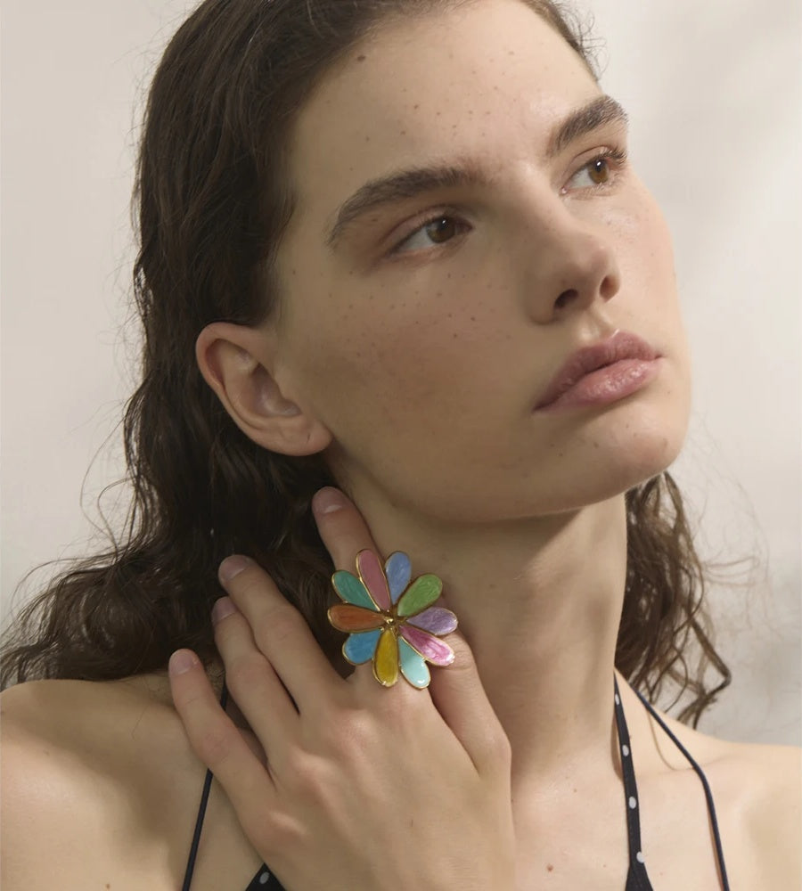 Colorful enamel flower y2k adjustable ring - product image