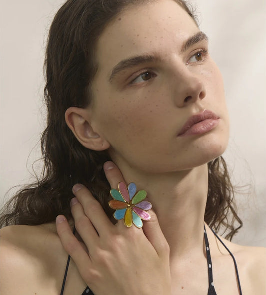 Colorful enamel flower y2k adjustable ring - product image
