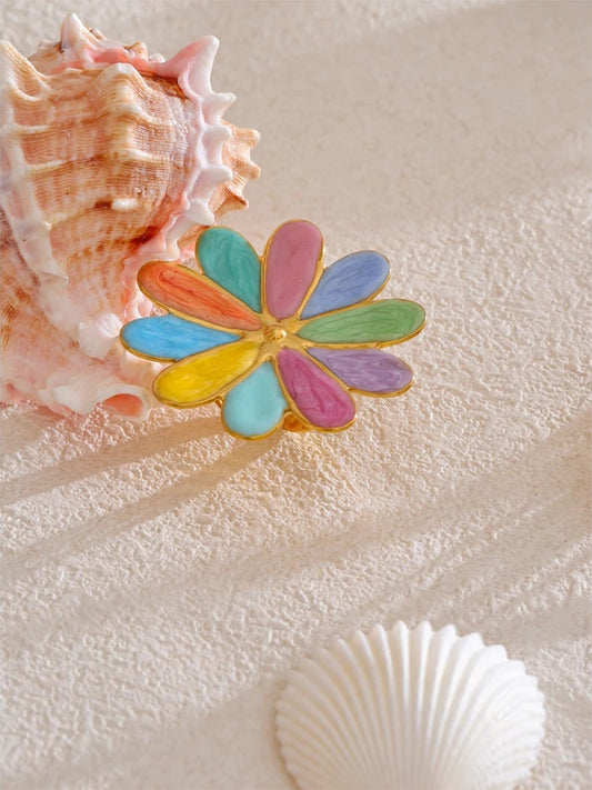 Colorful enamel flower y2k adjustable ring - product image