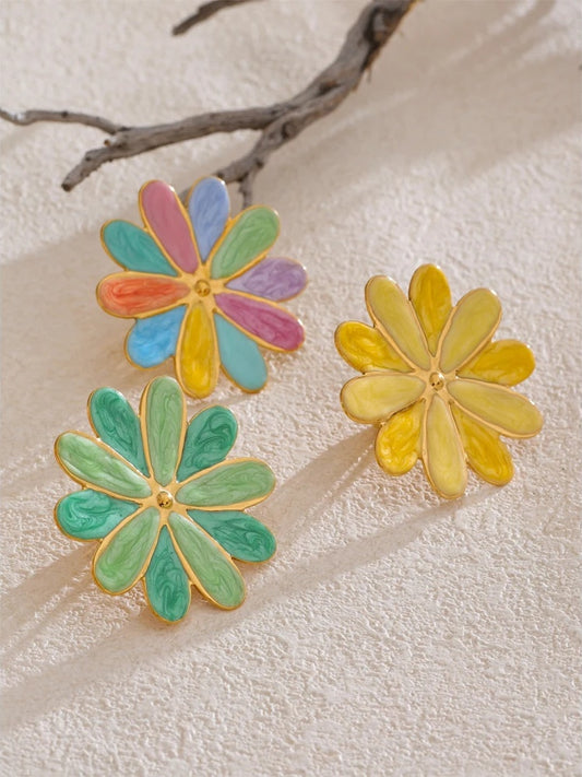 Colorful enamel flower y2k adjustable ring - product image