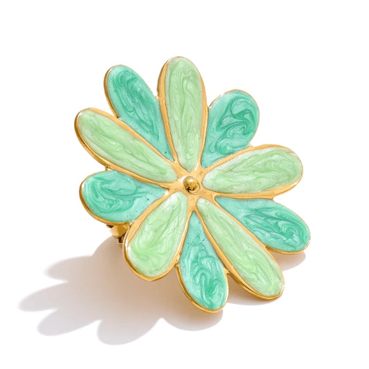 Colorful enamel flower y2k adjustable ring - product image