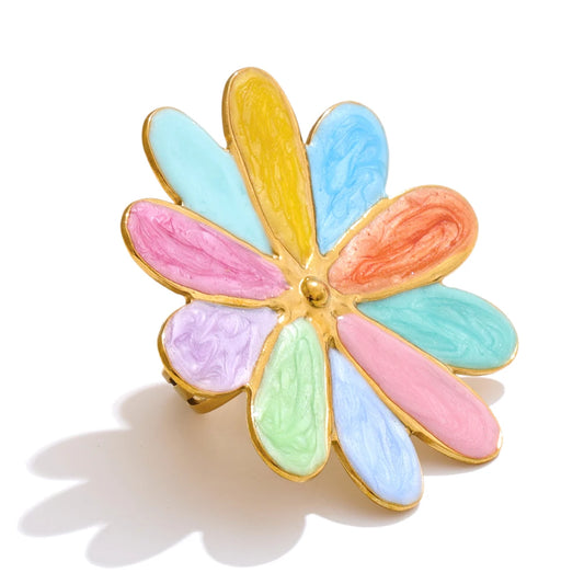 Colorful enamel flower y2k adjustable ring - product image
