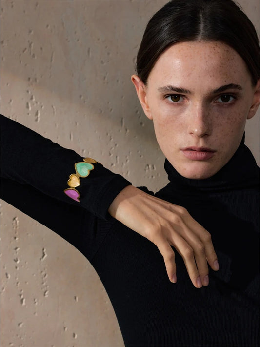 Colorful enamel heart love cuff women bracelet - product image