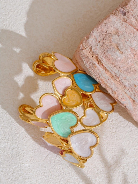 Colorful enamel heart love cuff women bracelet - product image