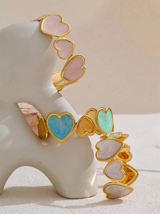 Colorful enamel heart love cuff women bracelet - product image